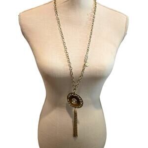 Chico's Necklace Chicos Medallion Round Pendant Tassel Chain 36" SKU2875